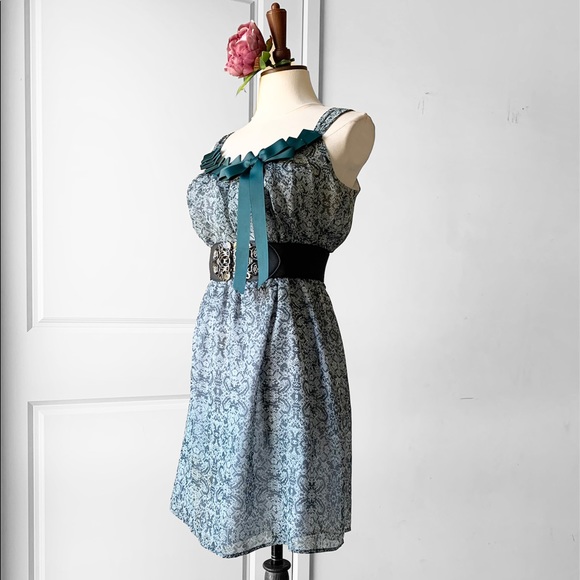 PILGRIM Vienna Bow Green Teal Dress - Picture 2 of 9